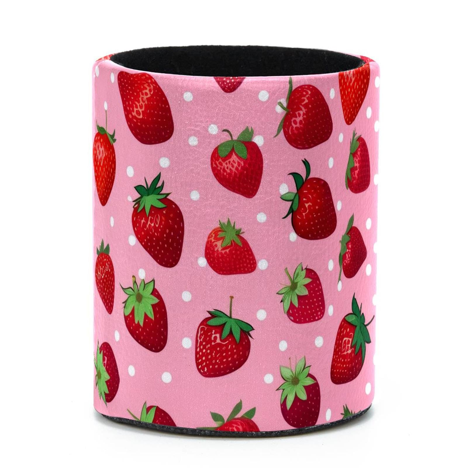 VAPOKF Round Pencil Holders for Desk, Strawberries Pen Holders Pen Pot Makeup Brushes Storage Desktop Stationery Supplies Organiser for Home Office