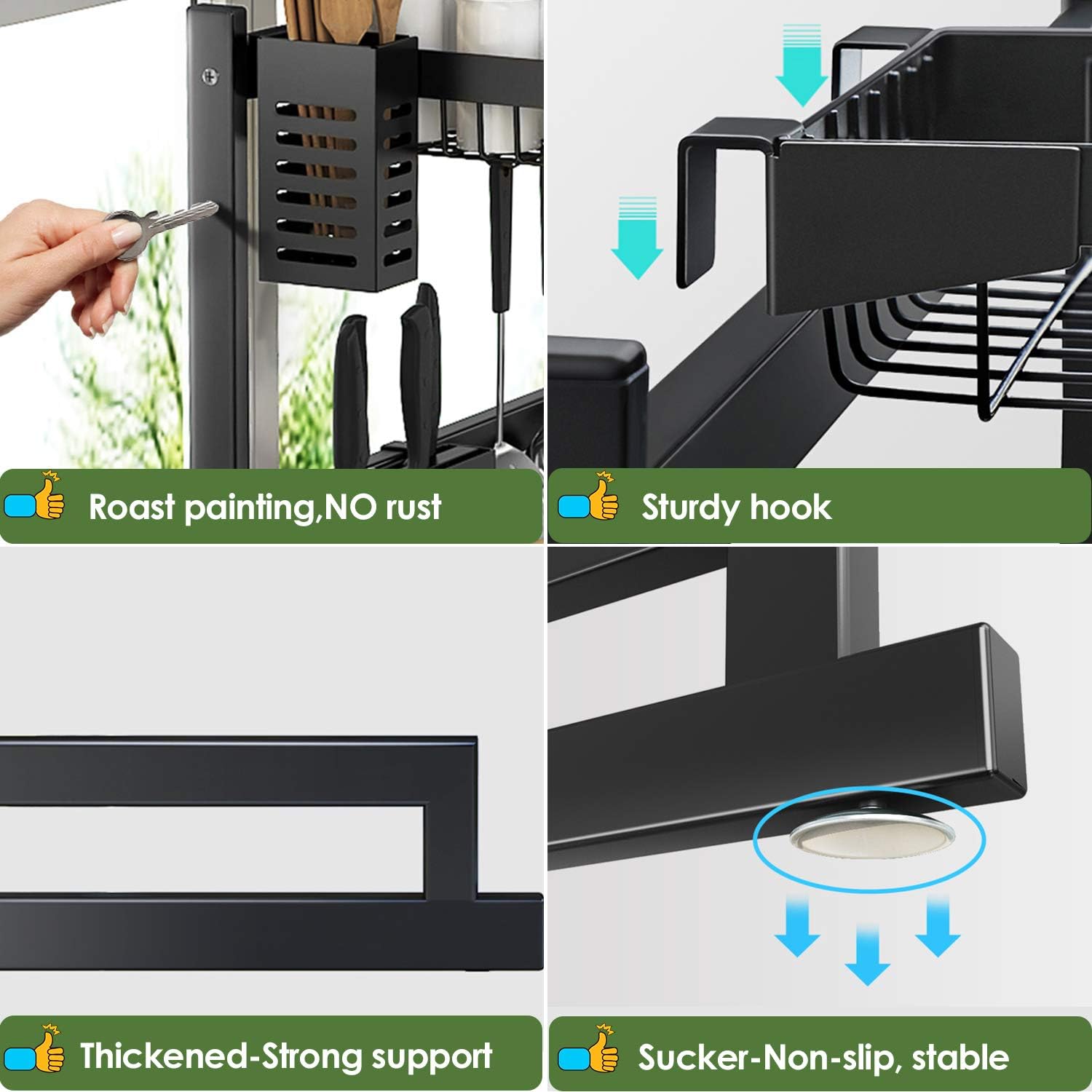 Blасk Frіdау 🔥 Over the Sink Dish Drying Rack (Sink Size ≤ 24 inch) Stainless Steel Paint Kitchen Rack Toolless Installation Kitchen Dish Rack Space Saver Over the Sink Organizer with Utensils Holder, Black Suреr Bіg Clеаrаnсе! Over the Sink Dish Drying Rack (Sink Size ≤ 24 inch) Stainless Steel Paint Kitchen Rack Toolless Installation Kitchen Dish Rack Space Saver Over the Sink Organizer with Utensils Holder, Black