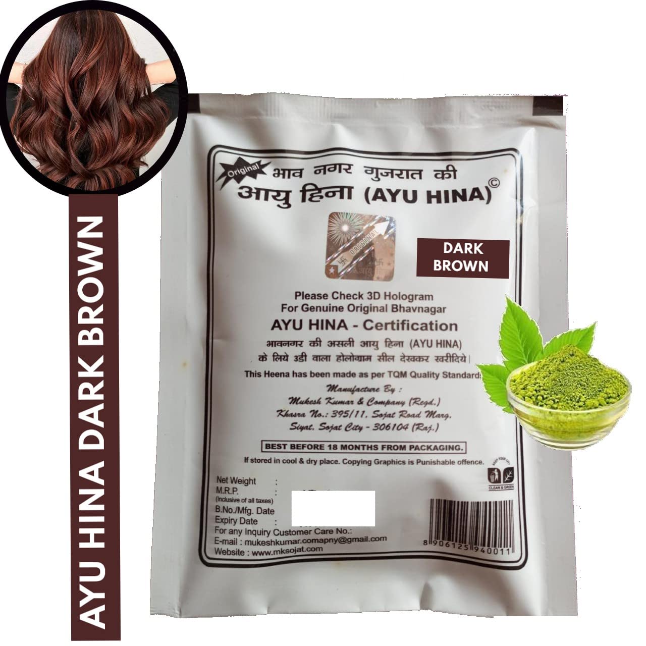 Ayu Hina Dark Brown 10pc. Each 45gr. Mehandi hair Colour bhavnagari henna Pack of 10pc.-image-20