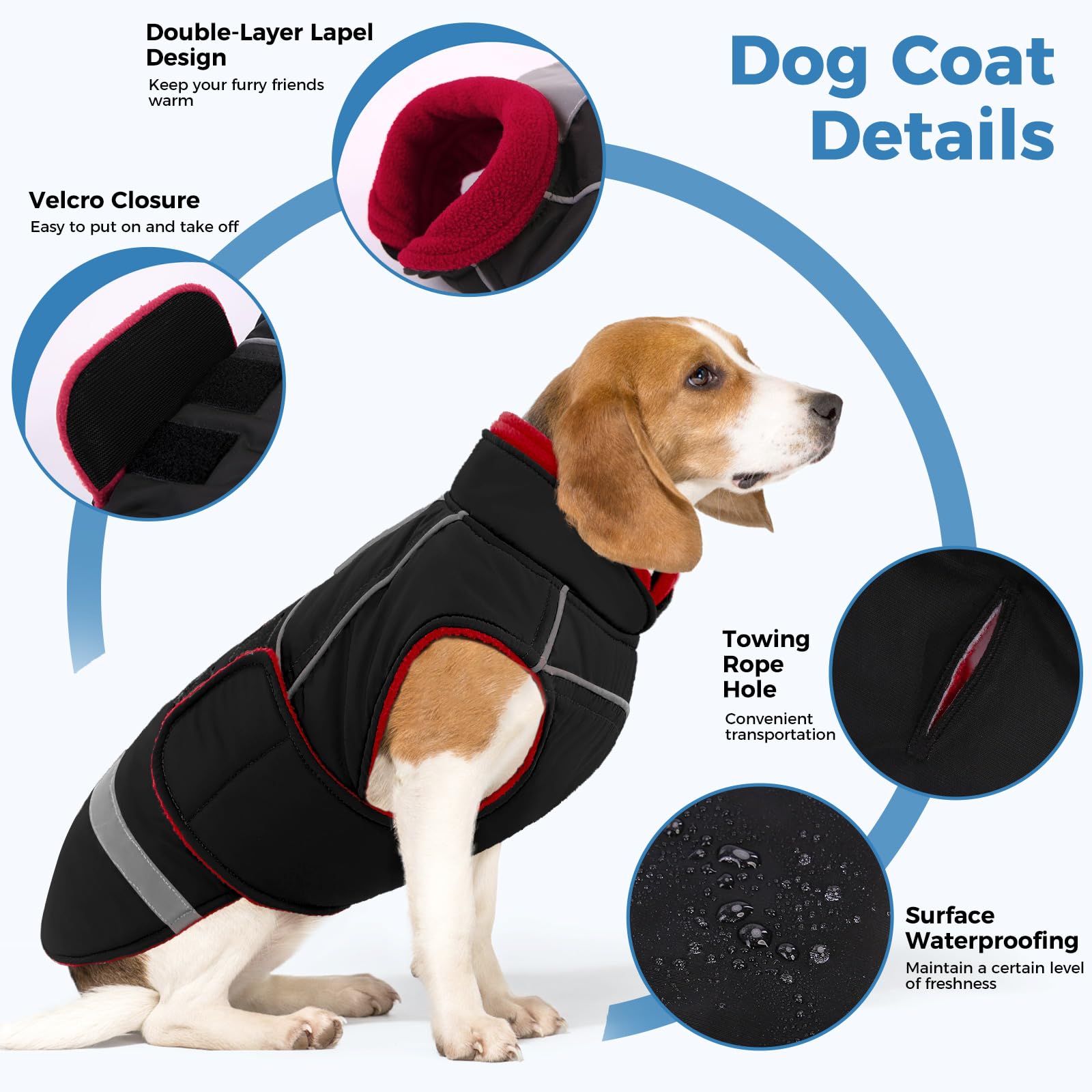 CITÉTOILE Manteau pour Chien Imperméable et Coupe-Vent - Veste Hiver Chaude Réfléchissante - Manteau Chien avec Col en Fausse Fourrure & Ouverture Harnais Noir M