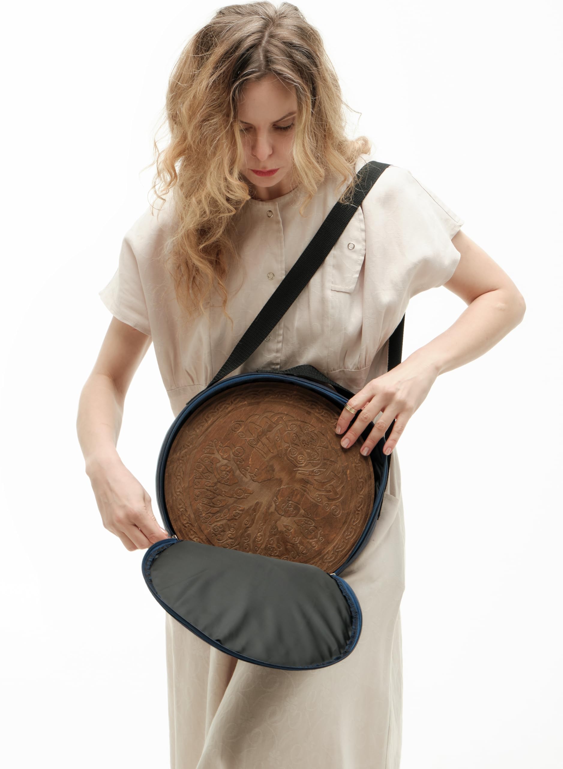 "Celtic Tree" Ocean Disk von Nazar Drums Klangheilungsinstrument aus Holz, natürliche Holzfarbe, 30,5 cm Durchmesser, Wasser-Sound-Effekt, meditatives Entspannungswerkzeug, mit einer weichen