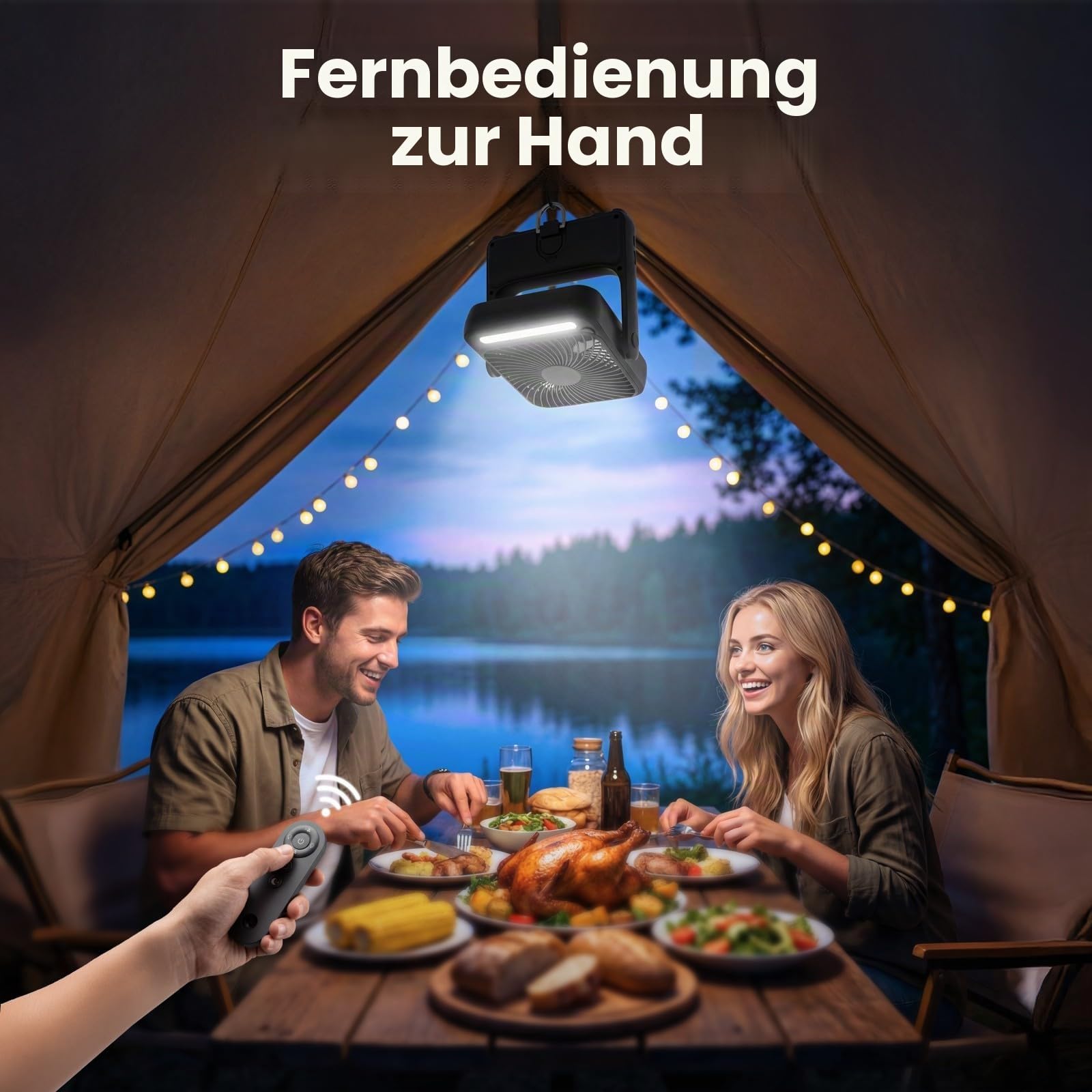 MERTTURM Magnetischer Camping Ventilator mit Lampe, 10000mAh Ultradünner Tragbarer Tischventilator, 4 Geschwindigkeitsstufen, Fernbedienung für Kreuzfahrtschiff, Schlafzimmer, Camping, Reise, Büro