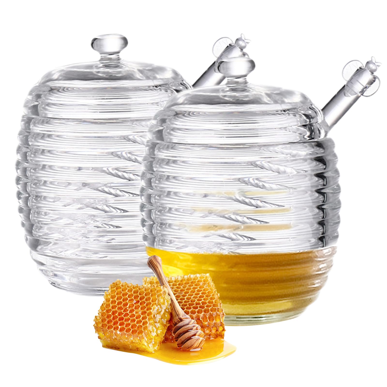 Pot Miel Sonwaha 2 Pcs Pot De Miel Pot à Miel Ceramique,Pot De Miel Avec Cuillere En Bois Pot De Miel Vide Honey Pot Pour La Cuisine Miel De Thym