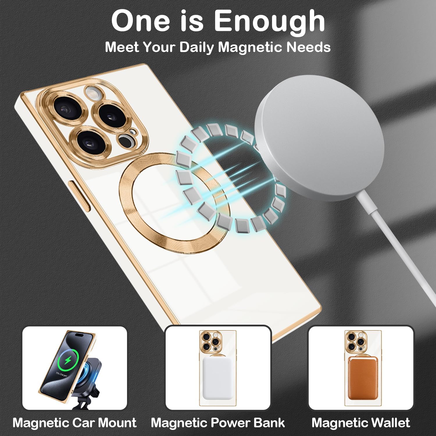 Magnetic for iPhone 15 Pro Case Compatible with Magsafe, Scartchproof Plated Soft TPU with Full-Covered Lens Support Magnetic Wireless Charging Phone Case for iPhone 15 Pro White - Image 2