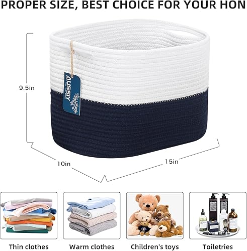 Miniatura 2 de 1 paquete de cestas de cuerda para cesta de almacenamiento, cesta tejida de cuerda de algodón con asas. Cesta de manta para almacenar ropa,