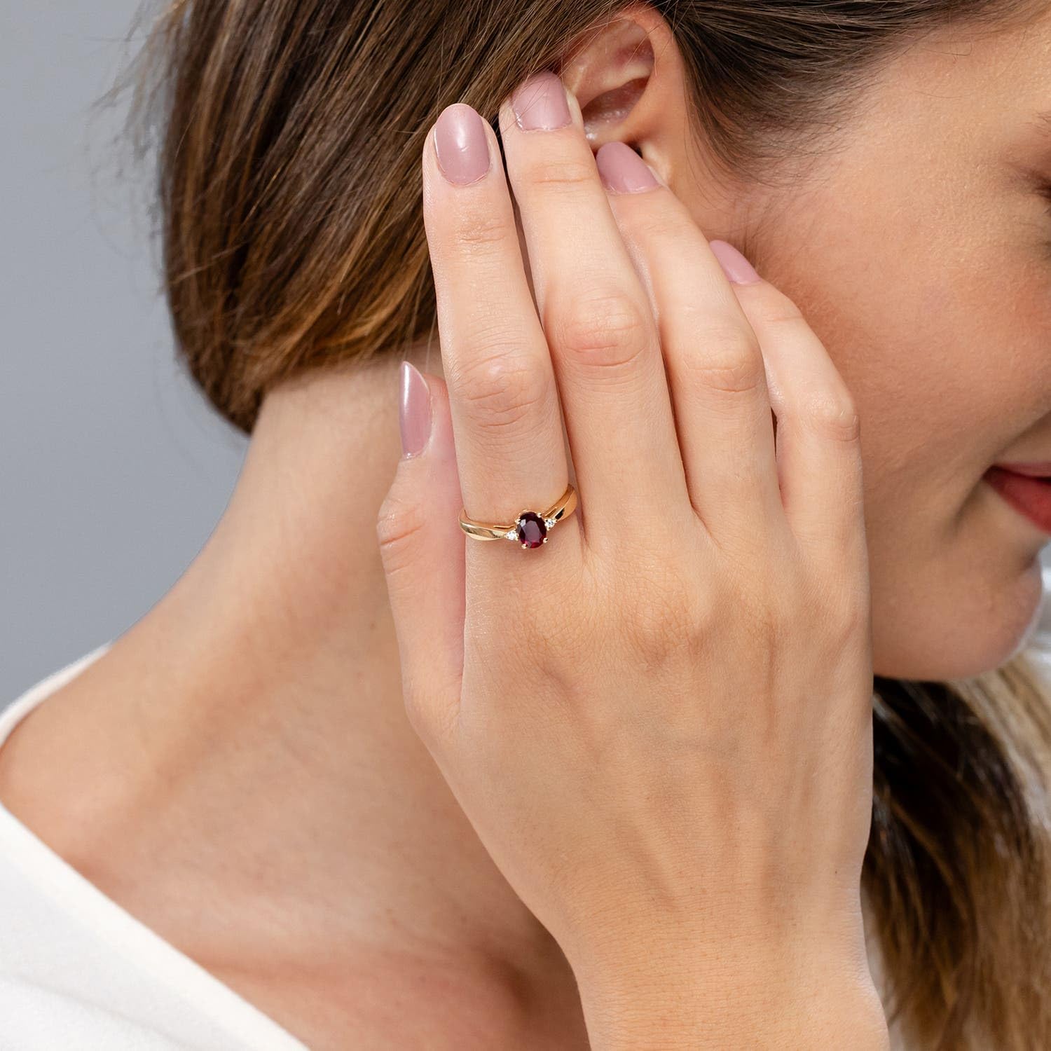 Angara Tapered Shank Ruby Solitaire Engagement Ring with Diamond Accents in 14K Solid Gold/Platinum | Natural Ruby Side Stone Ring for Women | July Birthday, Gemstone Jewelry Gift