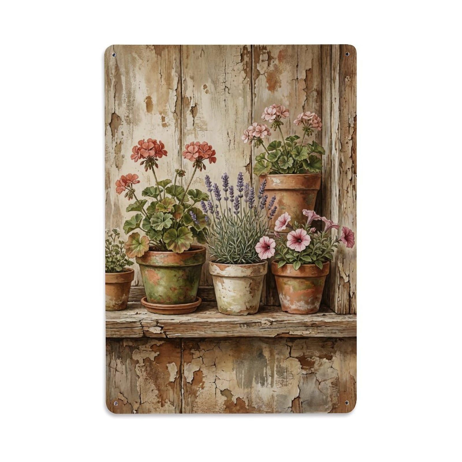 Country Windowsill Flower Pots Countryside Home Vintage Metal Tin Sign Plaque Wall Decor for Cafe, Club, Garden Metal Poster 8x12Inch