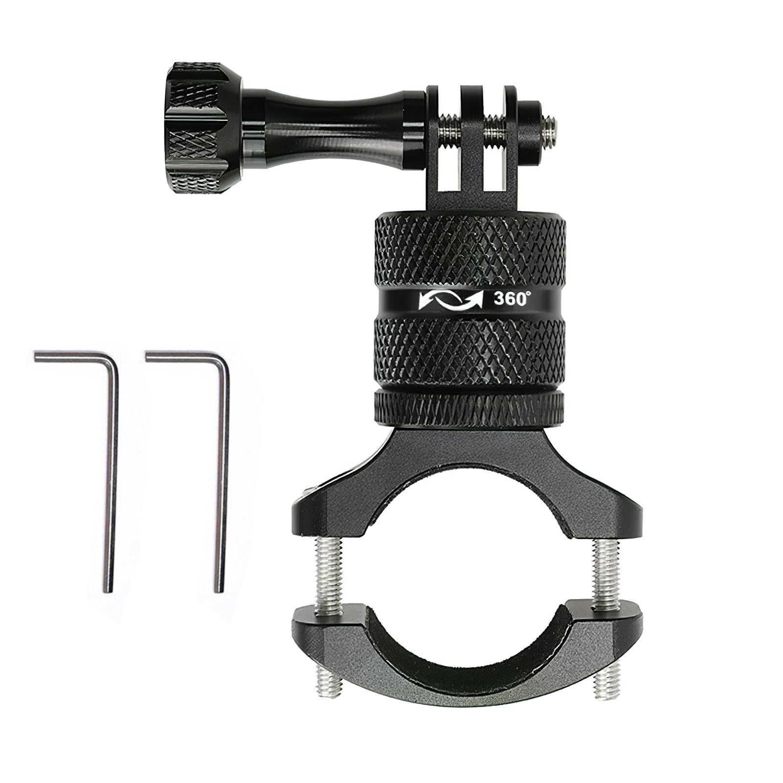 Soporte Universal de Manillar de Aluminio para Cámaras de Acción, Ajustable y Giratorio de 360°, Ideal para GoPro y Otras Cámaras - Perfecto para Bicicletas y Motos (Upgraded model Black)