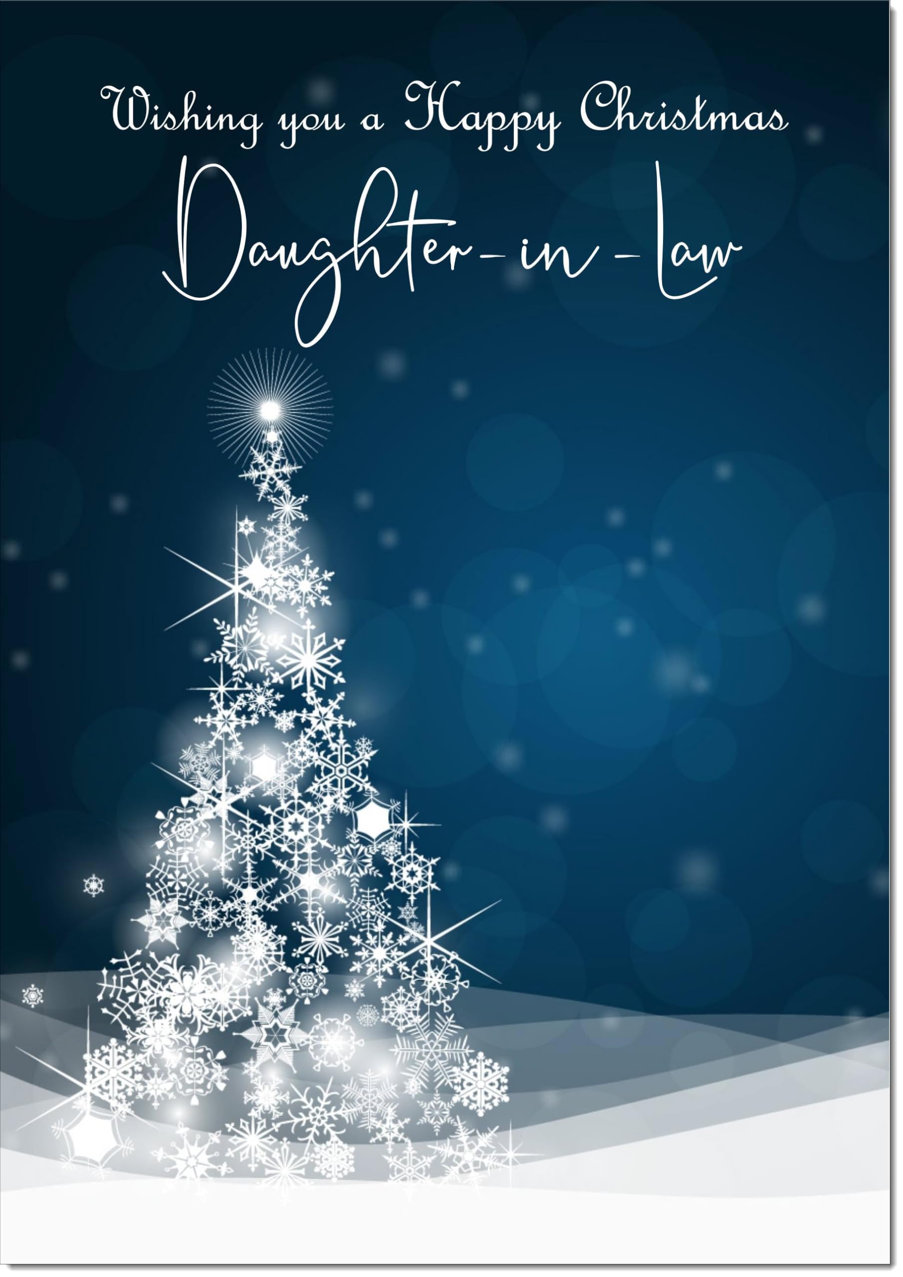 doodlecards Daughter in Law Christmas Card Blue Contemporary Christmas Tree Large A4 Size Christmas Card for Daughter in Law with Plain Envelope