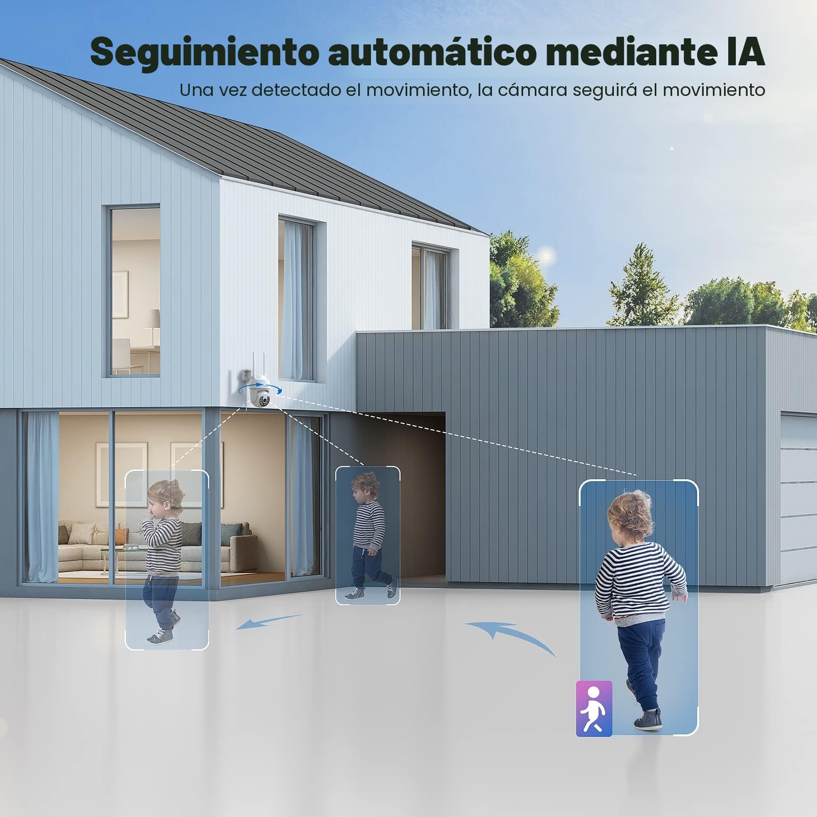 Codnida 2K Camara Vigilancia WiFi Exterior, Camaras Vigilancia Domicilio 2.4Ghz WiFi PTZ 360° Vista con Visión Nocturna en Color,24/7 Grabación Continua,Seguimiento Automático,Alarma de Luz y Sonido,