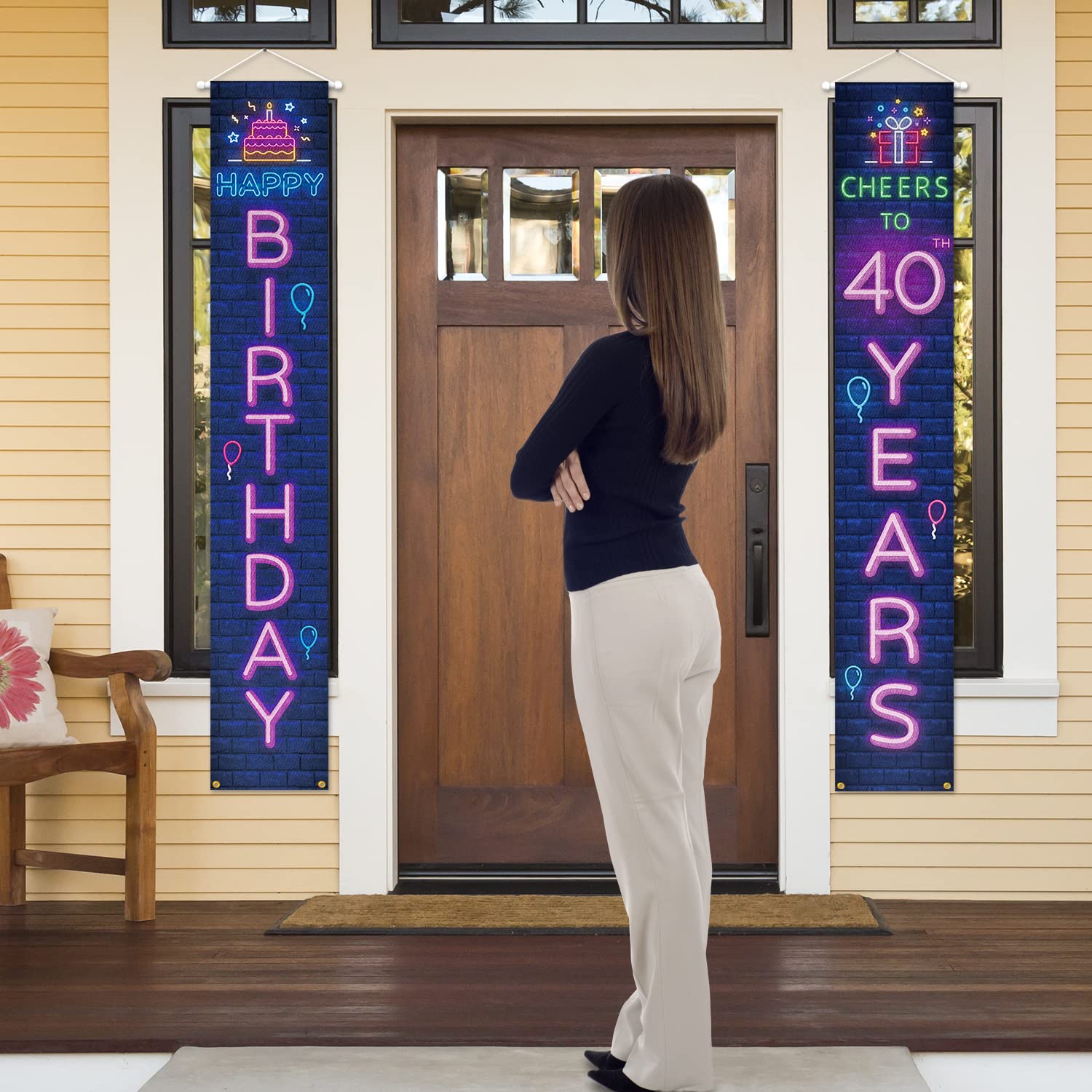 Neno Glow 'Happy 40th Birthday' znak ganek drzwi baner dekoracja kolorowy – pozdrowienia dla 40-letniego przyjęcia urodzinowego dekoracje tematyczne dla mężczyzn kobiet artykuły