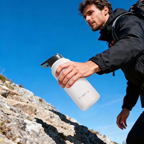 Miniatura 7 de Botella de agua aislada de acero inoxidable, frasco grande, doble pared al vacío, botella deportiva de boca ancha (mantiene el frío 24 horas