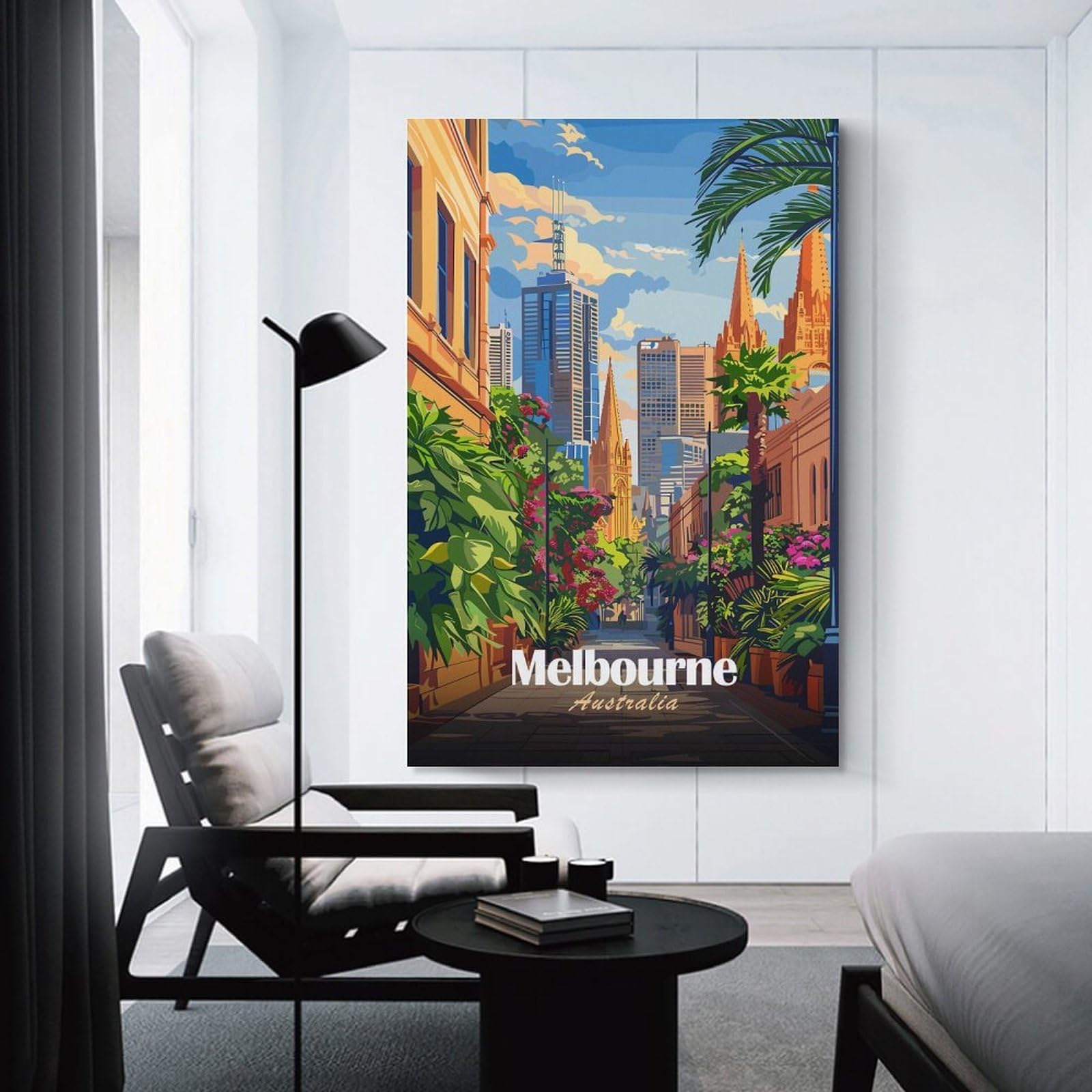 Junmoney Wall Picture Print Melbourne Australia Cityscape Illustration, 24x36inch(60x90cm), for Entrance Walls, Hall Decor Or Foyers, A Neat Decor Update for Hallways