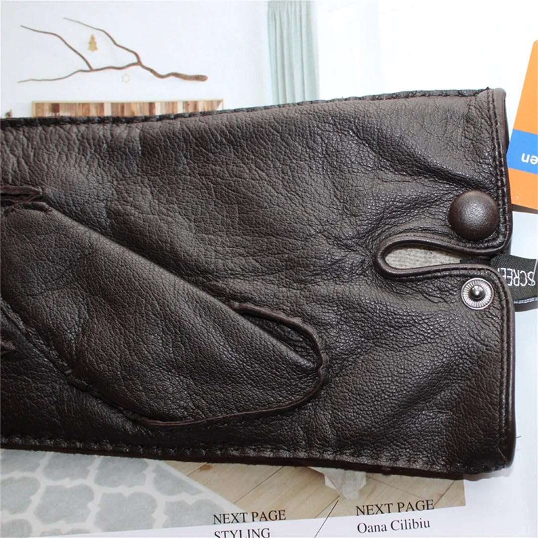 Damen Handgenähte Touchscreen Leder Hirschleder Handschuhe Wolle Strickfutter Wellpappe Fahrhandschuhe Braun Touchscreen 9