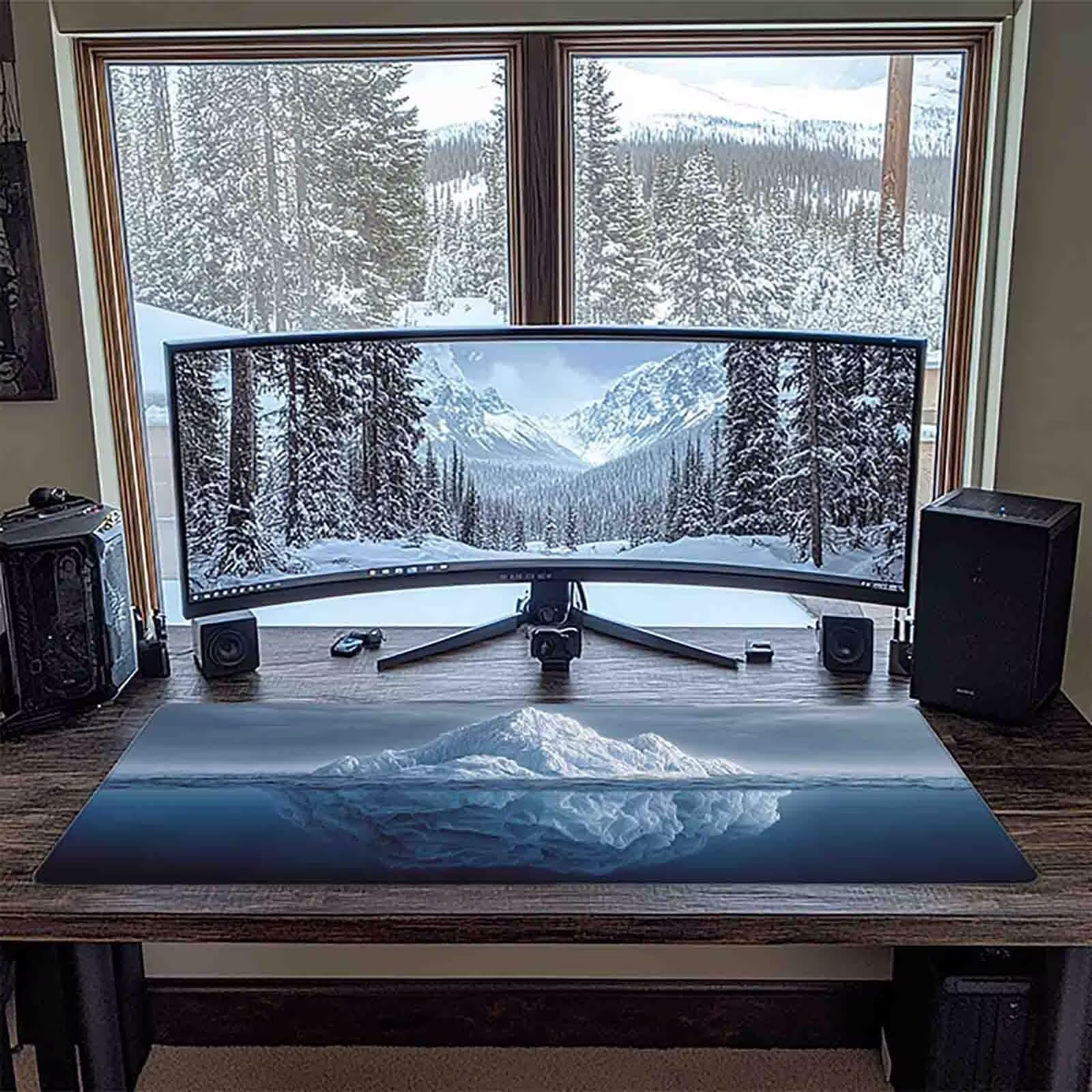 Tappetino Mouse XXL 1000x500mm Grigio Mousepad Ghiacciaio Tappetino Scrivania Grande, con base in Gomma Antiscivolo, Impermeabile Sottomano Scrivania per Computer, Ufficio, Accessori Gaming 5-1090i