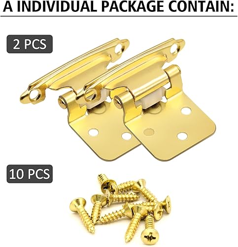 Miniatura 5 de Bisagras de puerta de gabinete de cocina superpuestas de 12 pulgada, paquete de 6 (3 pares) de latón dorado con cierre automático para puertas de