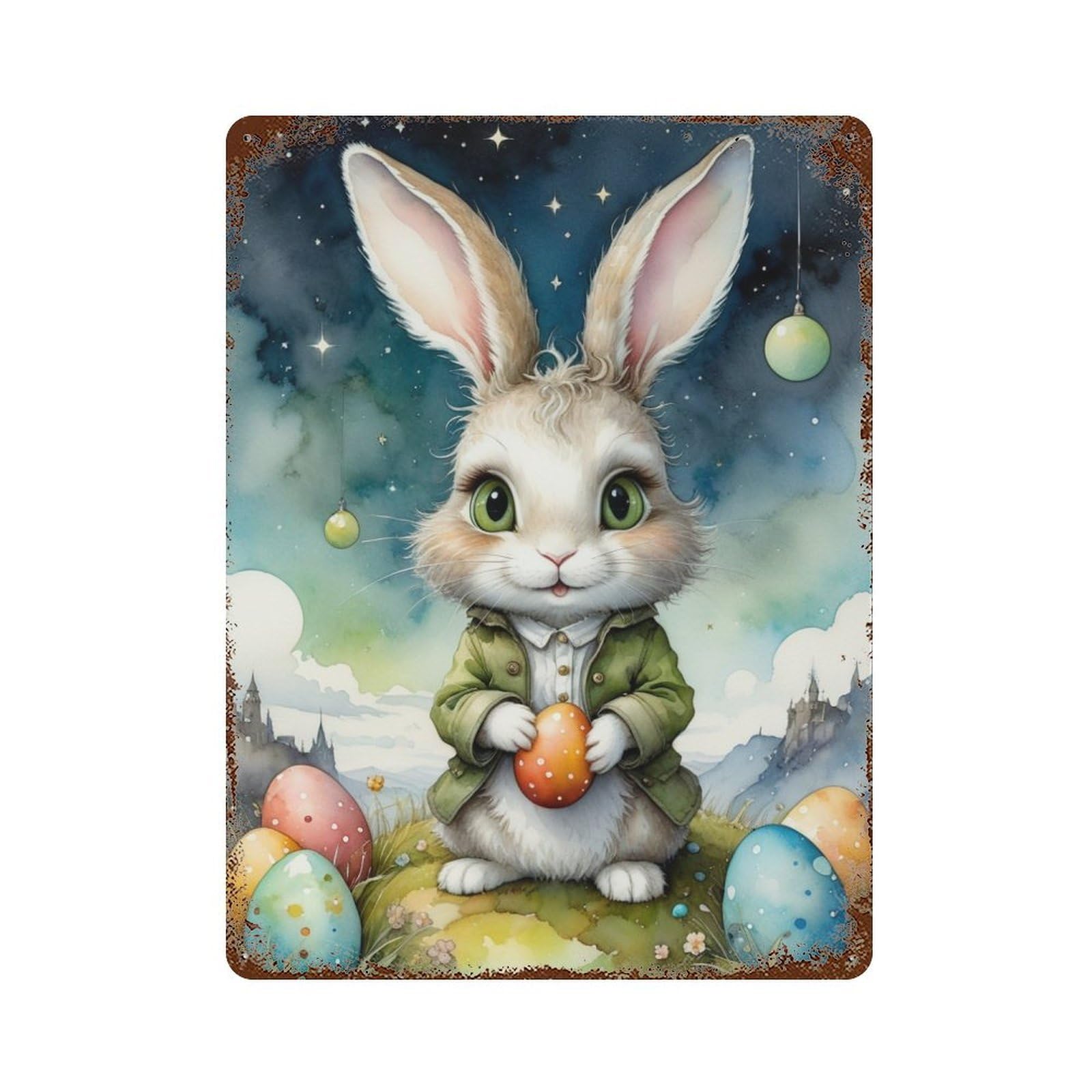 Easter Bunny with Eggs-2 Vintage Rust Metal Sign 15.7"x11.8", for Basement, Hobby Room And Garage Decor, Retro Wall Decor