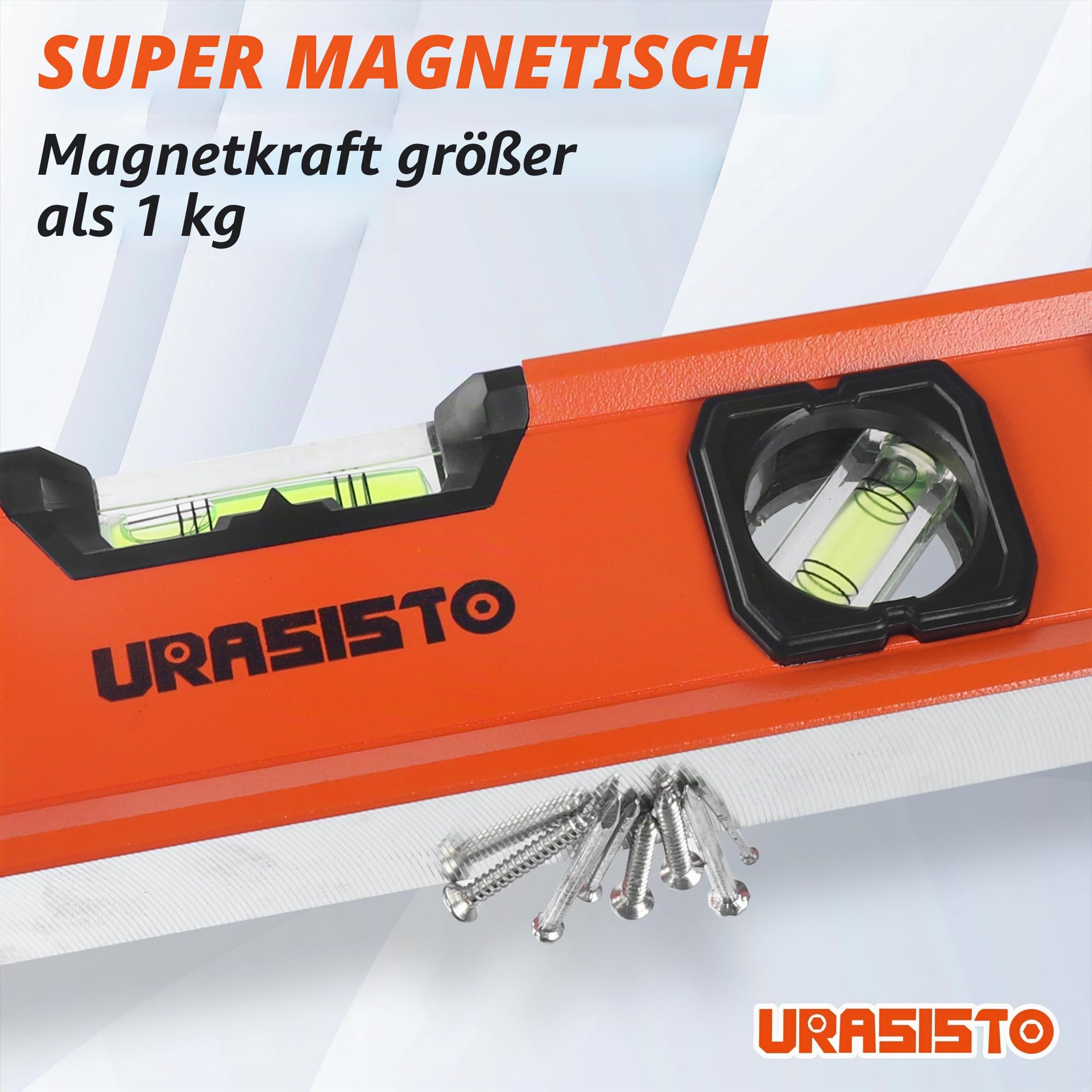 URASISTO 5-teiliges Wasserwaagen-Set, 25cm, 40cm, 60cm, 80cm, 120cm Nivellierset mit magnetischem Torpedoniveau, 45°/90°/180° Blasenmessung, Aluminiumlegierungs-Niveaus mit Tragetasche