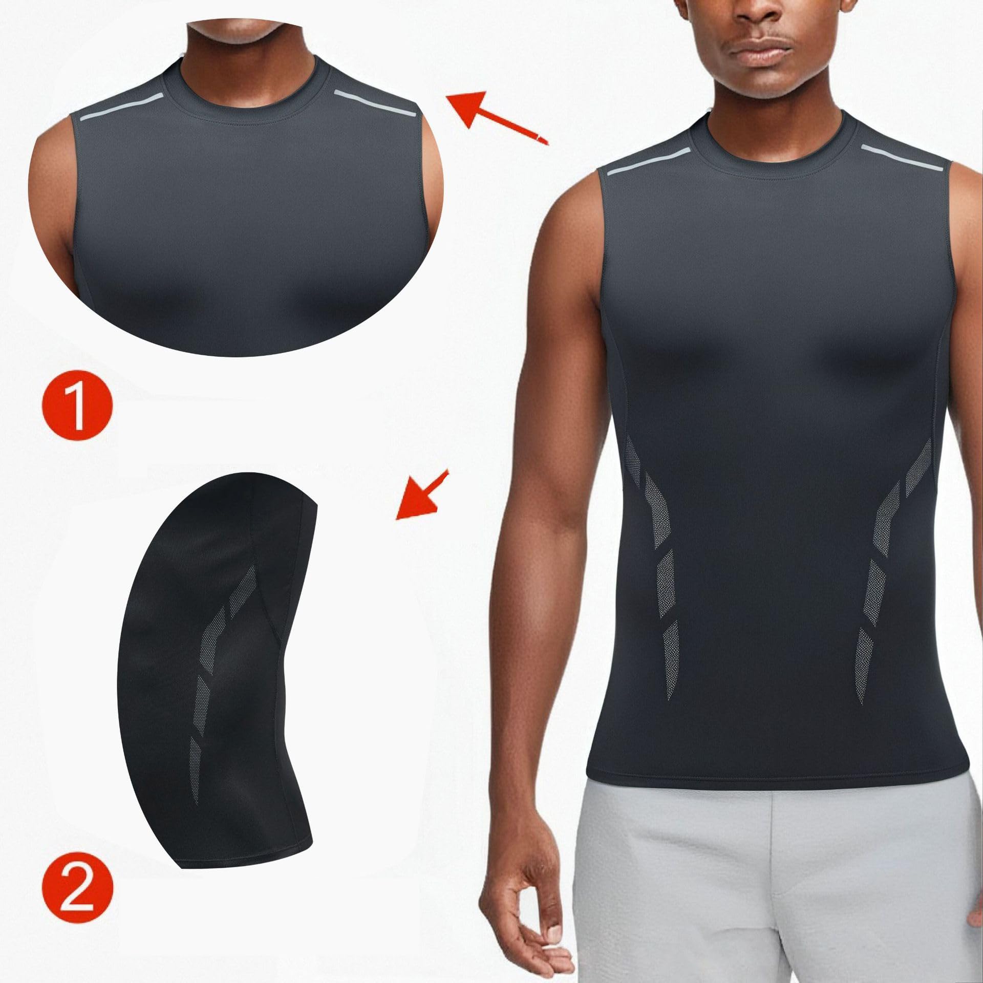 Débardeur de compression pour homme - Sans manches - Séchage rapide - Pour la course à pied, la gym, le cyclisme et l'entraînement
