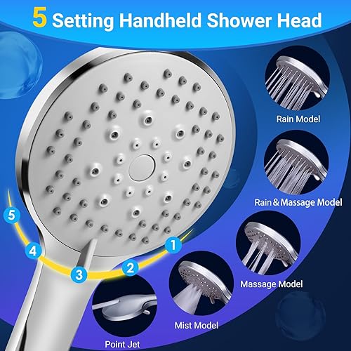 Miniatura 4 de Cabezal de ducha de lluvia de 10 pulgadas con rociador de mano, cabezal de ducha de lluvia con brazo de extensión ajustable de 11 pulgadas, 5