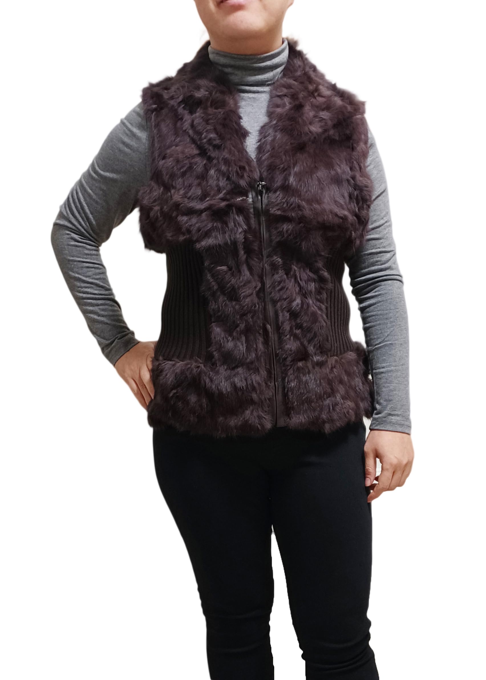 Poncho de piel de conejo tejido en punto chaleco abrigo 2