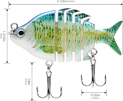 Bassdash SwimPanfish 0.34oz Hard Swimbaits Multi Jointed Topwater Trout Bass Fishing Crank Lure for Freshwater and Saltwater