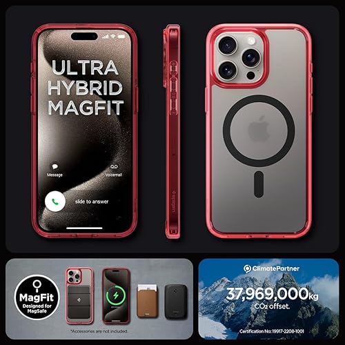 Vista 336 de Spigen Funda para iPhone 15 Pro, ultra híbrida MagFit [antiamarilleo] [compatible con Magsafe] - Fibra de carbono