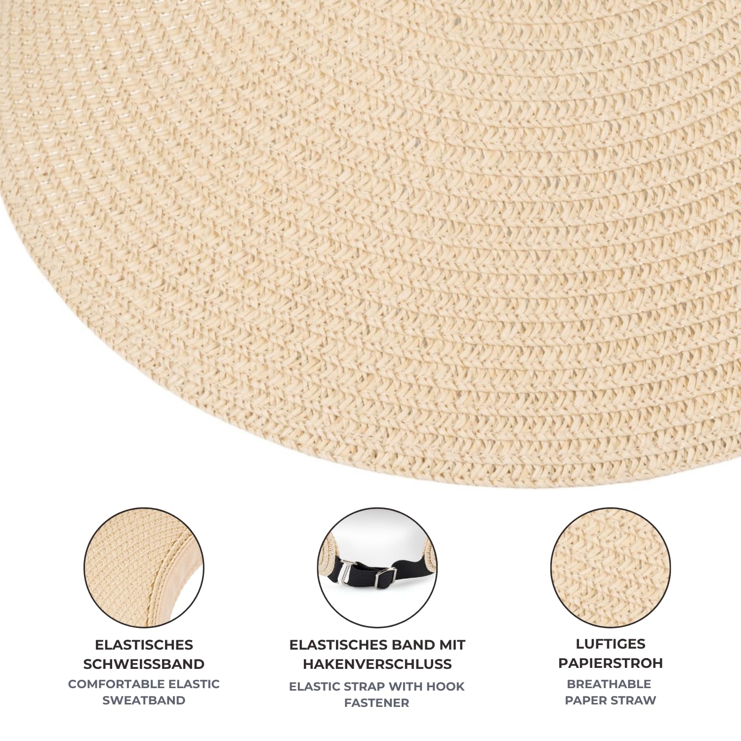 styleBREAKER Casquette en Papier Straw Unie avec visière Solaire, Bande élastique et Fermeture à Crochet, Chapeau léger pour Femmes, Protection Solaire élégante et Respirante
