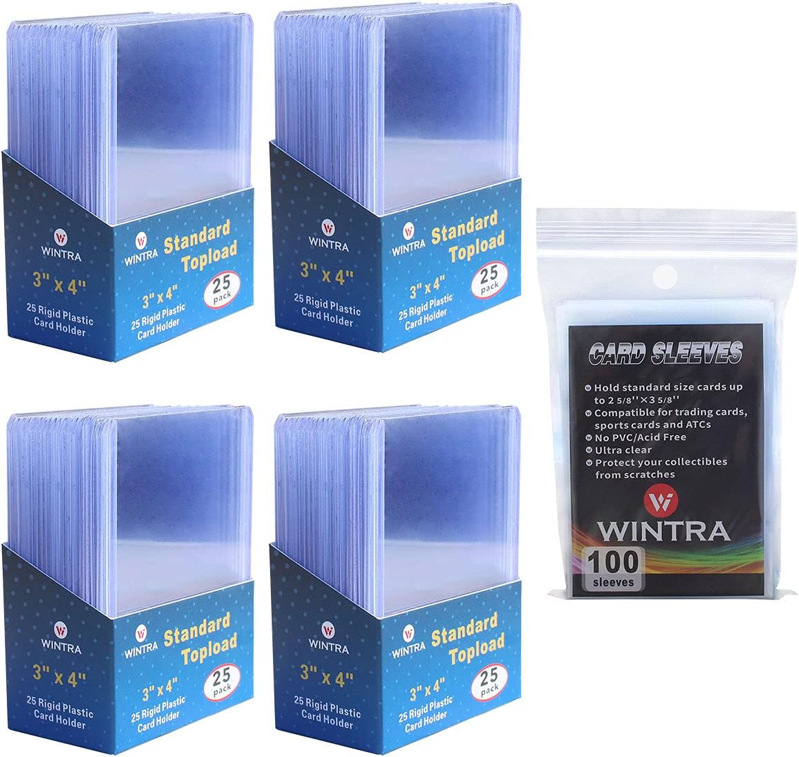 3" x 4" 96 Count 35pt Topload Hard Card Holder and 100 Count Penny Soft Card Sleeves Protectors Bundle for Trading and Sports Cards (96 topload + 100 Sleeves)