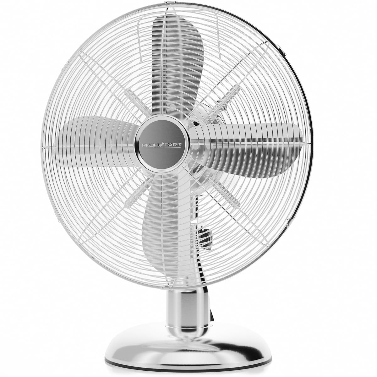 ProfiCare PC-VL 3063 M Ventilatore, oscillante, inclinazione regolabile, funzionamento silenzioso, metallo cromato, diametro circa 30 cm.