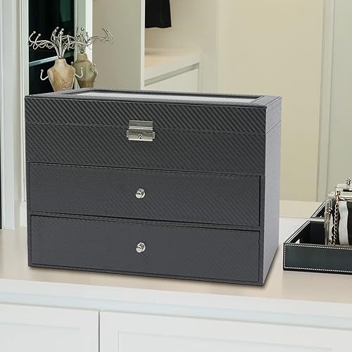 Miniatura 3 de LOYALHEARTDY Estuche de exhibición de lentes de sol de 3 capas, caja de almacenamiento de lentes de fibra de carbono, caja de almacenamiento de