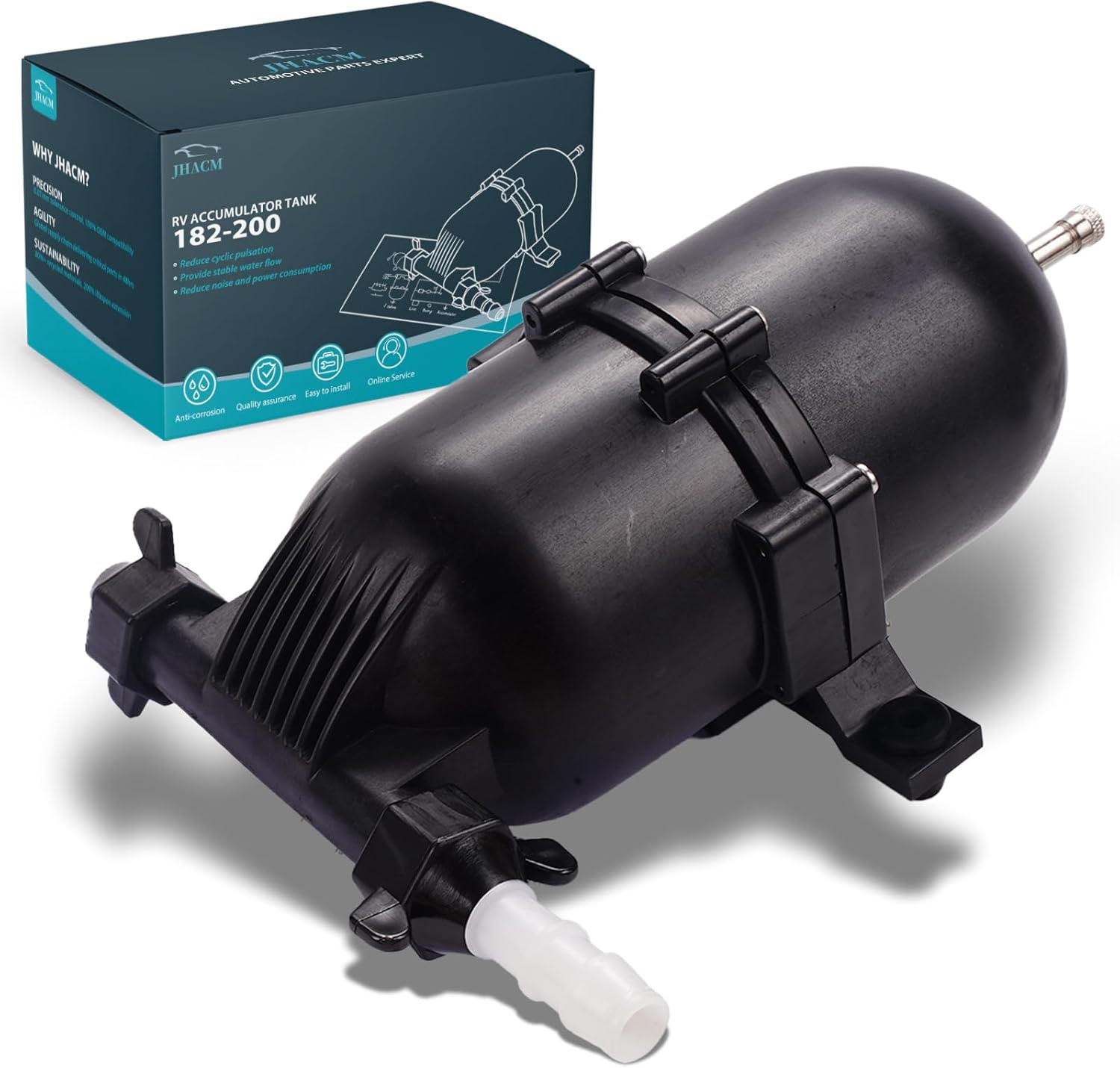 182-200 Pre-Pressurized Accumulator Tank Dimensions: 9.1" x 4.8" x 3.8" Fit for RV Camping, Home Kitchens, Yachts, and Similar scenarios Black