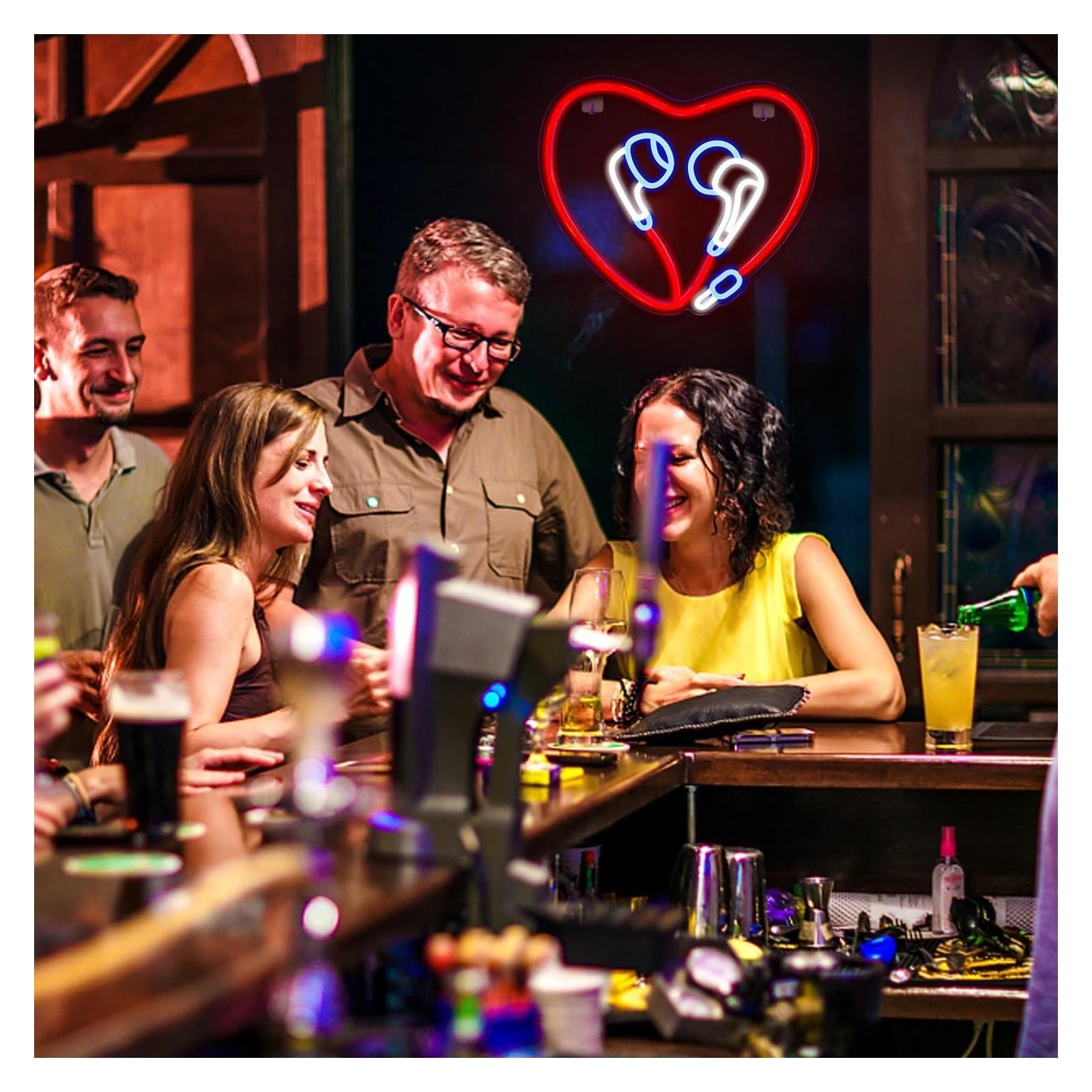 Wiszące neony artystyczne Neon Słuchawki W Kształcie Serca Światło Neonowe Znak Led Wystrój Studia Muzycznego Music Bar/Music Disco Dekoracje Ścienne