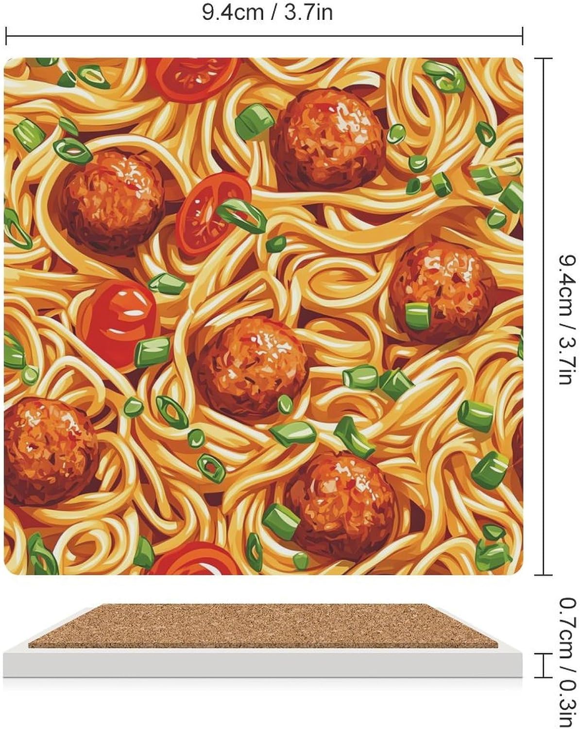 Italian Spaghetti Food Print Pasta Ceramic Coasters Set Square Drink Coasters Table Coaster for Kitchen Desktop Decor