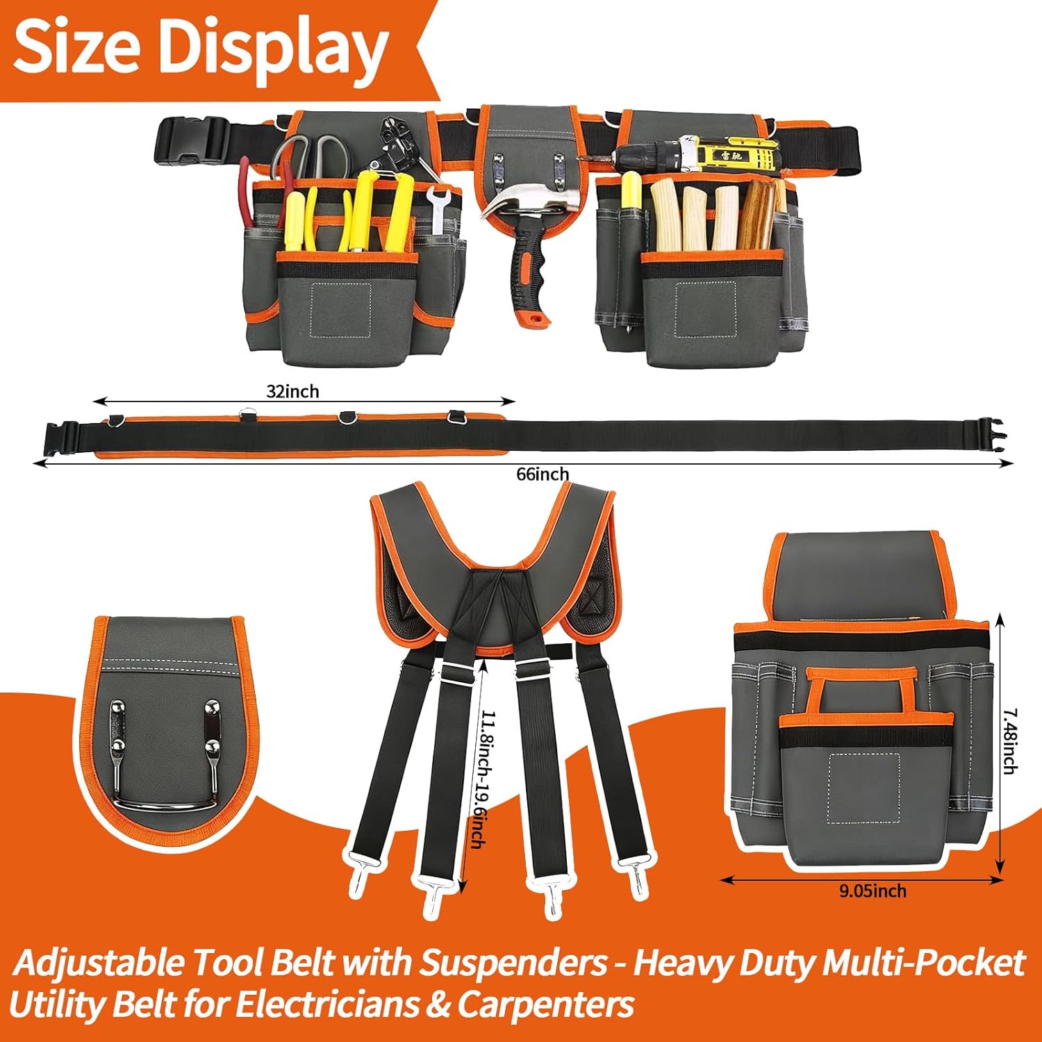 Professional Tool Belts for Men, Magnetic Tool Pouch, Heavy Duty Adjustable Detachable Utility Belt with 22 Pockets - Work Bags for Electrician, Carpenter