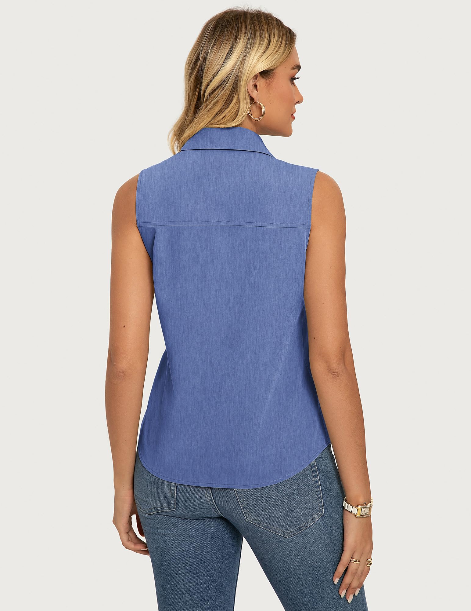 GRACE KARIN Camicia da donna senza maniche con bottoni e collo a V, casual, estiva, da ufficio, da lavoro