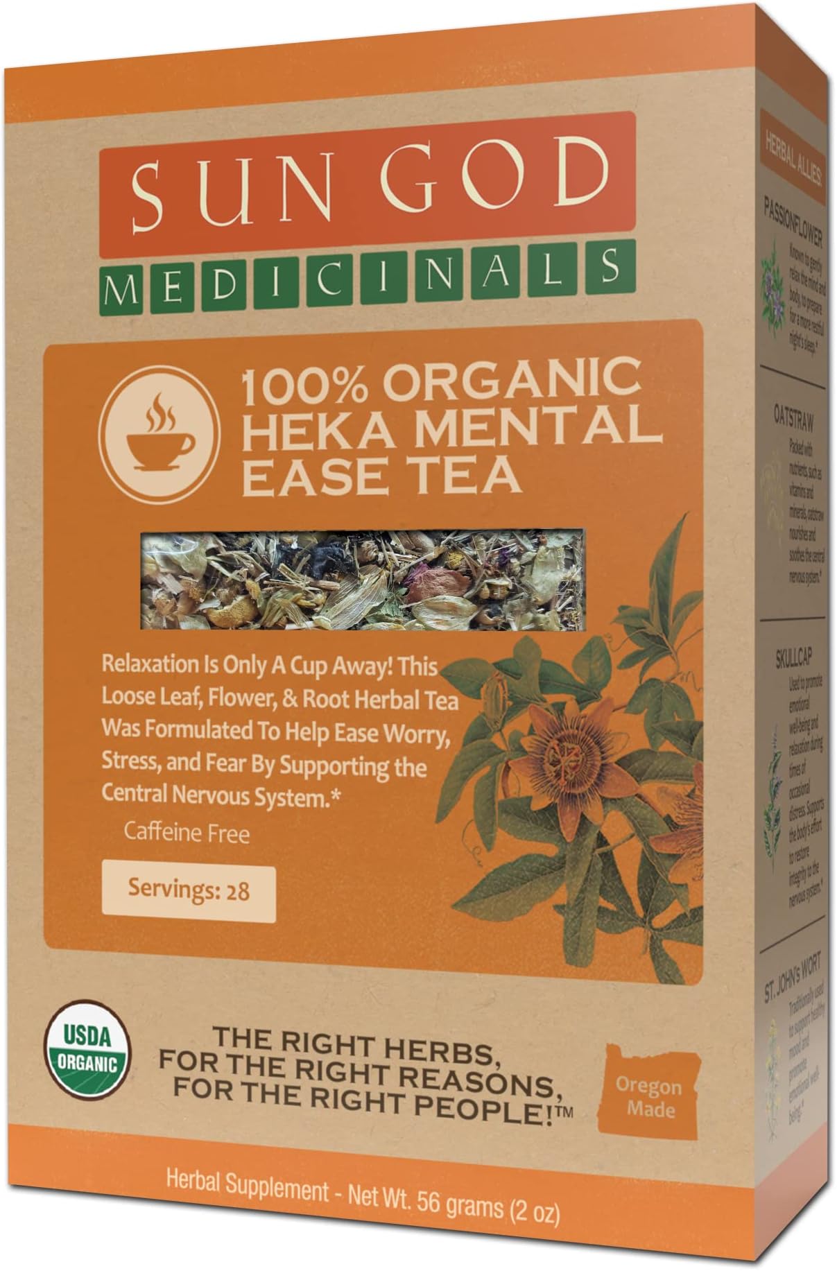 Sun God MedicinalsOrganic Heka Herbal Tea - Stress Support - 2 oz Loose Leaf (20-24 servings)