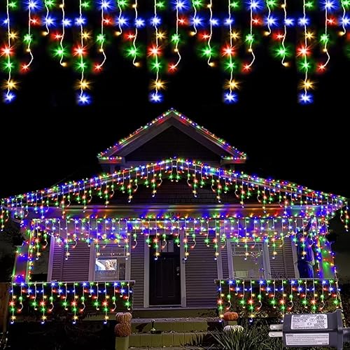 Miniatura 20 de QITONG Luces de Navidad de Carámbanos Moradas para Exteriores, 66 pies, 800 Luces LED de Carámbanos para Interiores con Enchufe, 8 Modos Cable