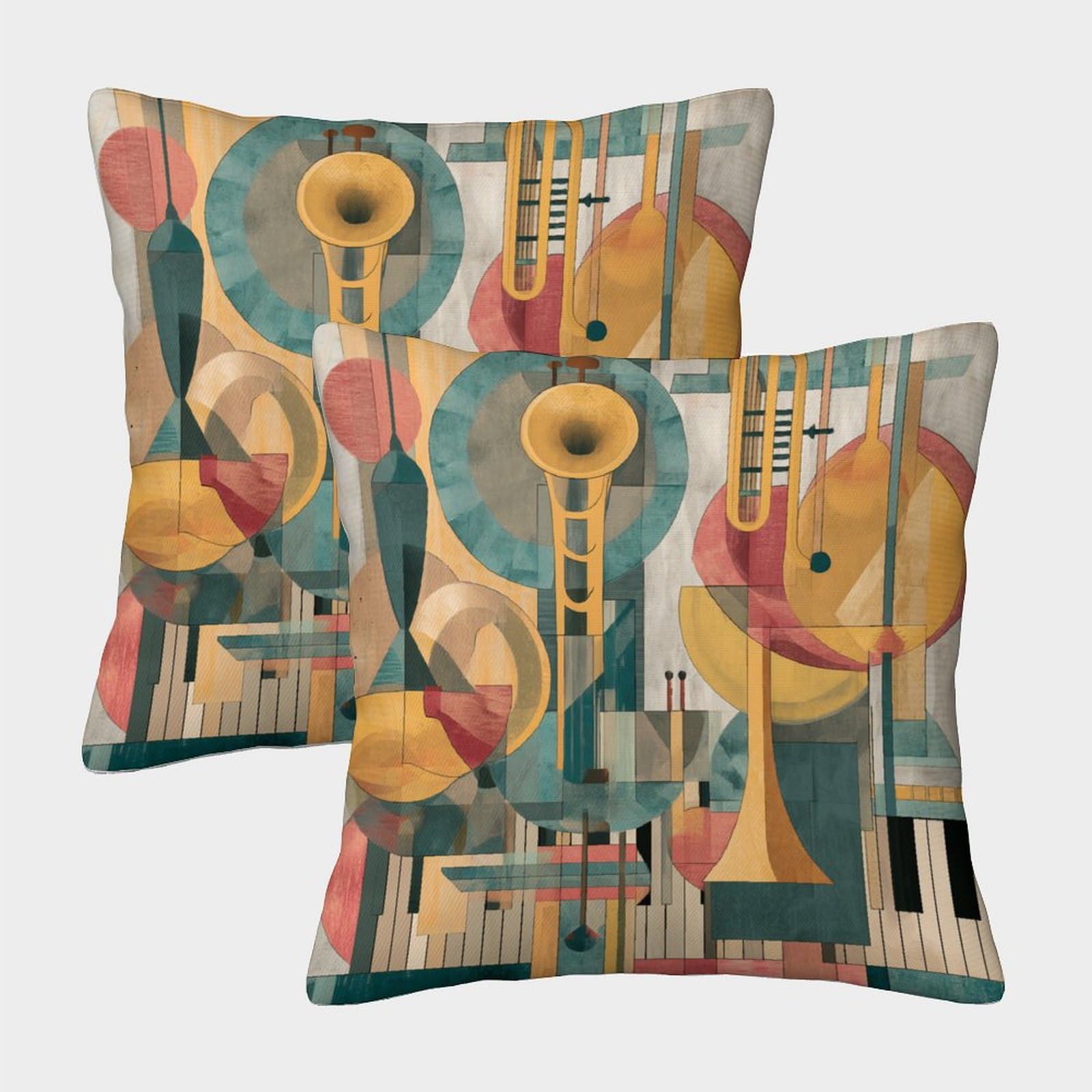 Musical Instrument Pillow Cases Set of 2 Cozy Pillowcases Art Cushion Covers Zippered Decor for Couch Livingroom 40x40cm
