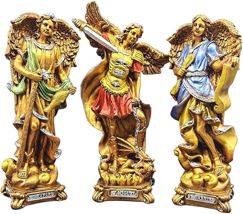 MORIN Imágenes  Escultura Religiosa  Conjunto De 3 Arcángeles Miguel, Rafael y Gabriel 9.4 in  Resina Pintada a Mano
