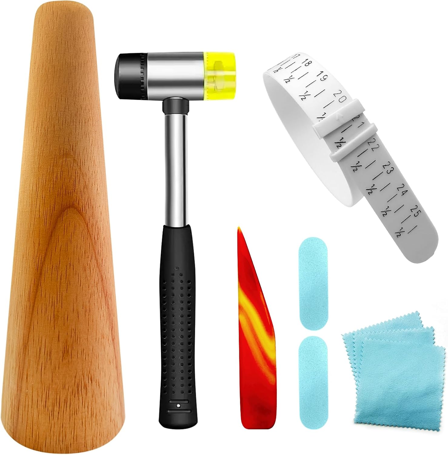 BDYAQGC Jewelry Making Tool Wood Bracelet Mandrel Round Plastic Wrist Sizer with Polished Agate Knife Jewelers Hammer Rubber Mallet Bangle Shaper Tools Jewelry Repair Kit