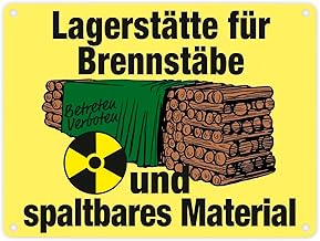 Lagerstätte für Brennstäbe - Brennholzlager Metallschild in 15x20 cm in Gelb für Menschen die Holz für den eigenen Ofen lagern und Witze über AKW lustig finden Atomkraftlager
