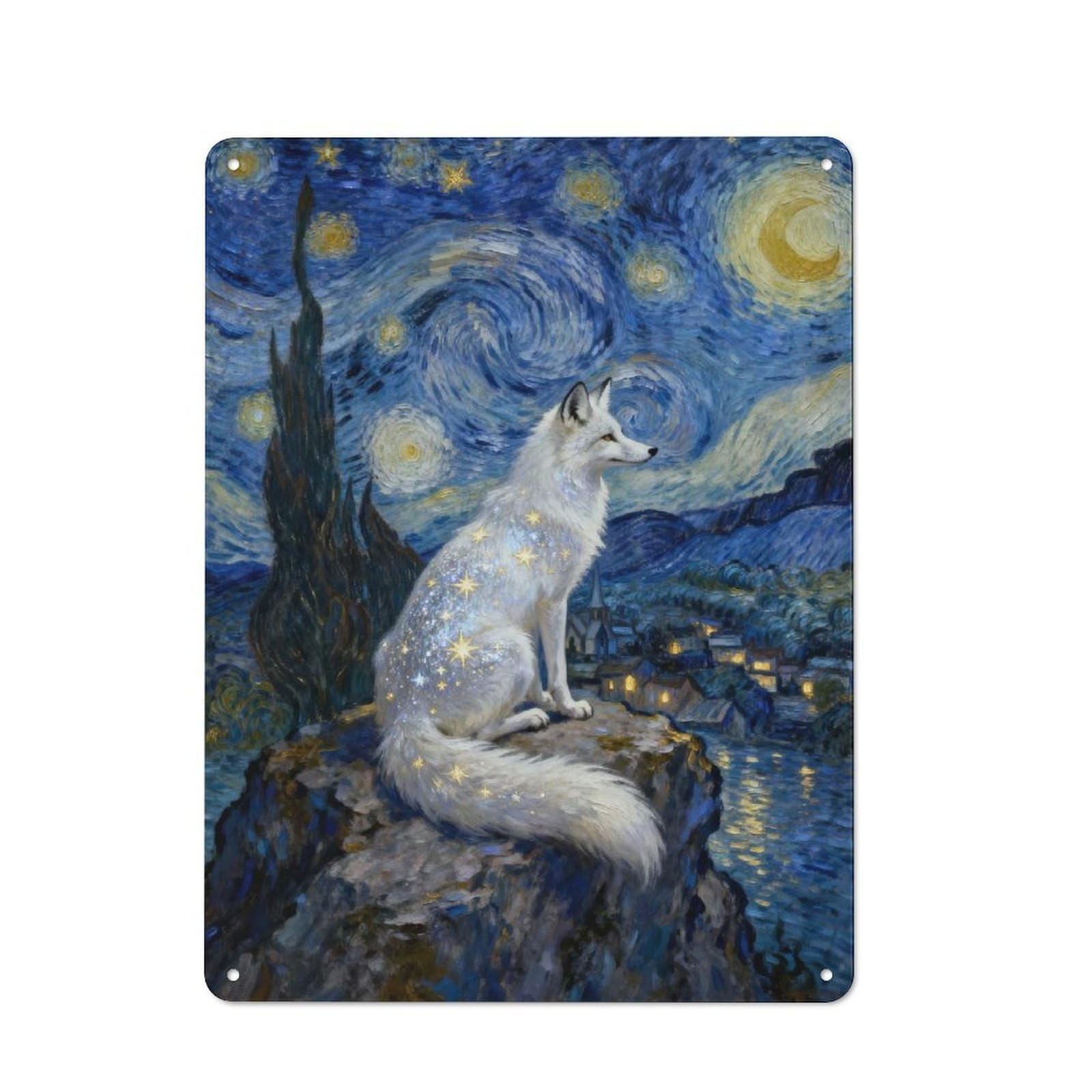 Junmoney Style-20 Starry Night Fox Industrial-Style Metal Sign 40X30cm For Living Room Wall, For Collectors Decorating Living Rooms And Feature Walls