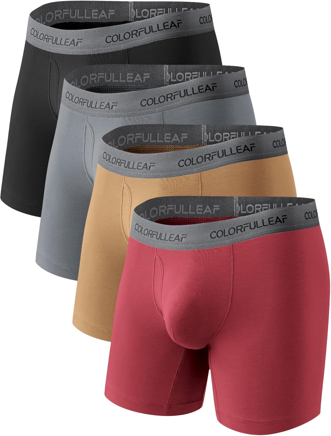 COLORFULLEAF Men's Underwear Breathable Bamboo Rayon Boxer Briefs Lightweight Open Fly Underwear Multipack(4E,Large)