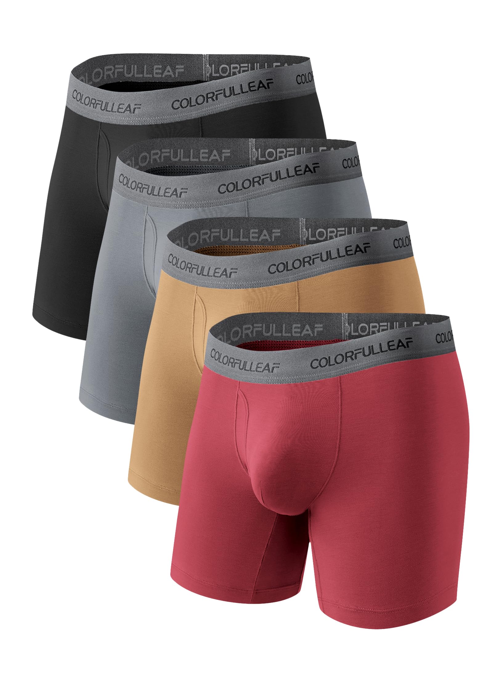 COLORFULLEAF Mens Underwear Soft Bamboo Rayon Boxer Briefs Breathable Open Fly Underwear Multipack