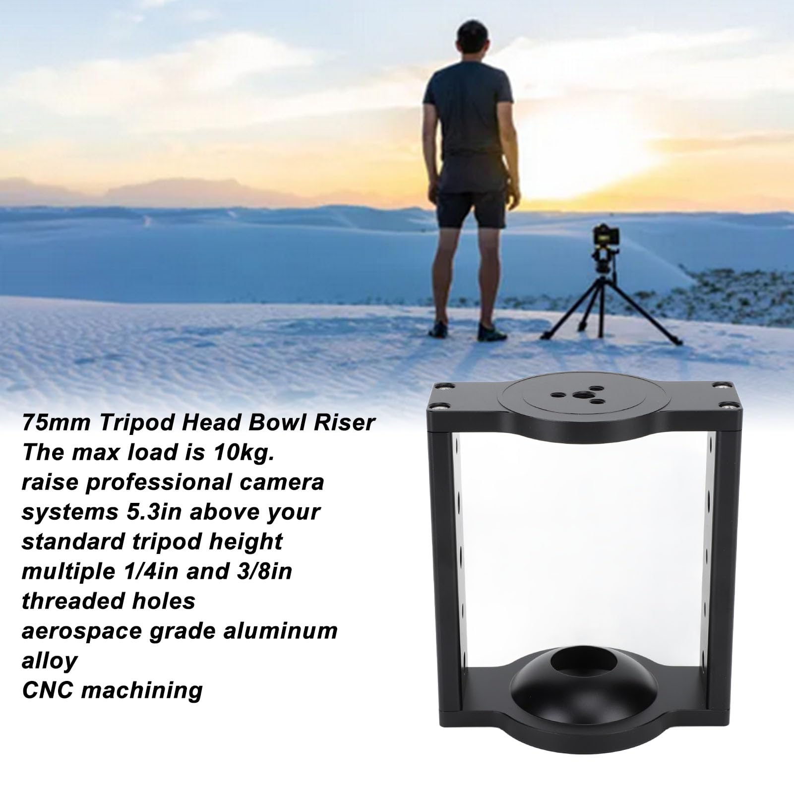 75mm Tripod Head Bowl Riser, 75mm Aluminum Half Ball Flat Bowl Riser, Half Ball Flat to Bowl Adapter Converter Riser for Video Camera Tripod DSLR Rail Slider, Strong