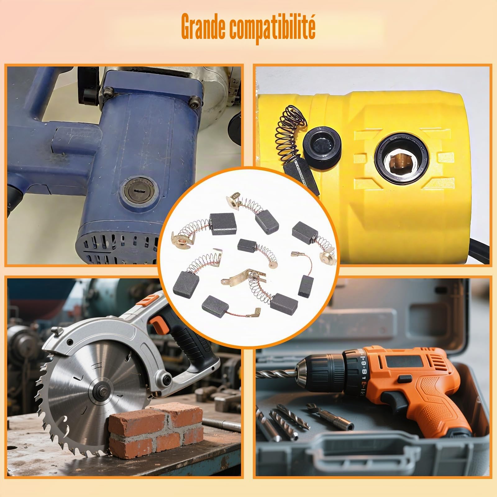 Balais de charbon 69 pièces 23 tailles pour outils électriques meuleuses d'angle marteaux