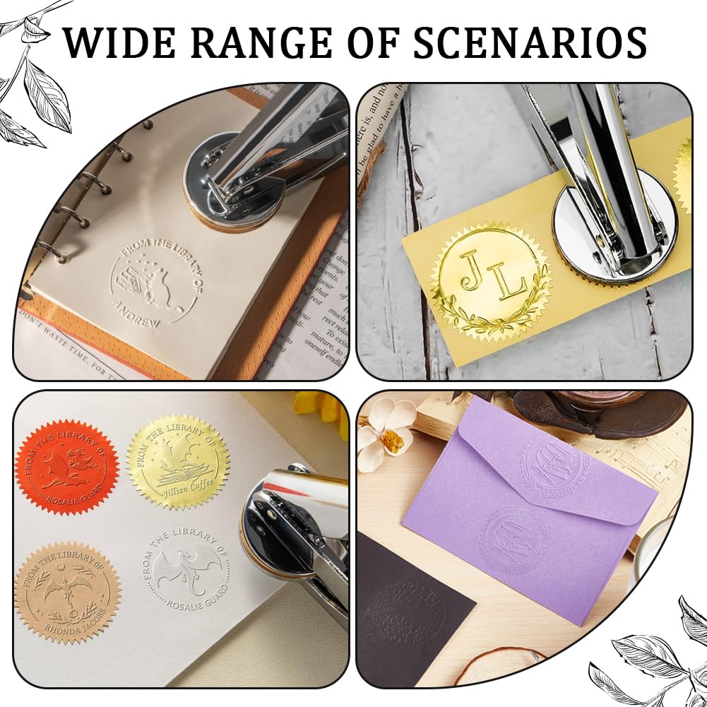 CRASPIRE Embosser Seal Stamp Handheld Embosser Stamp Stainless Steel Hand Held Library Notary Silver Sealing Embossing Stand for Official School Books Gifts Envelopes Napkins Paper Invitation - Image 4