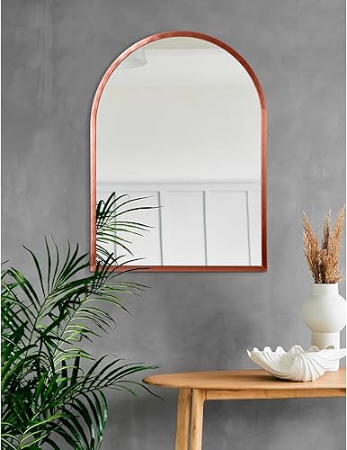 Miniatura 67 de Espejo de pared arqueado negro con marco de aleación de aluminio, espejo de baño de metal cepillado, espejo montado en la pared para sala de estar