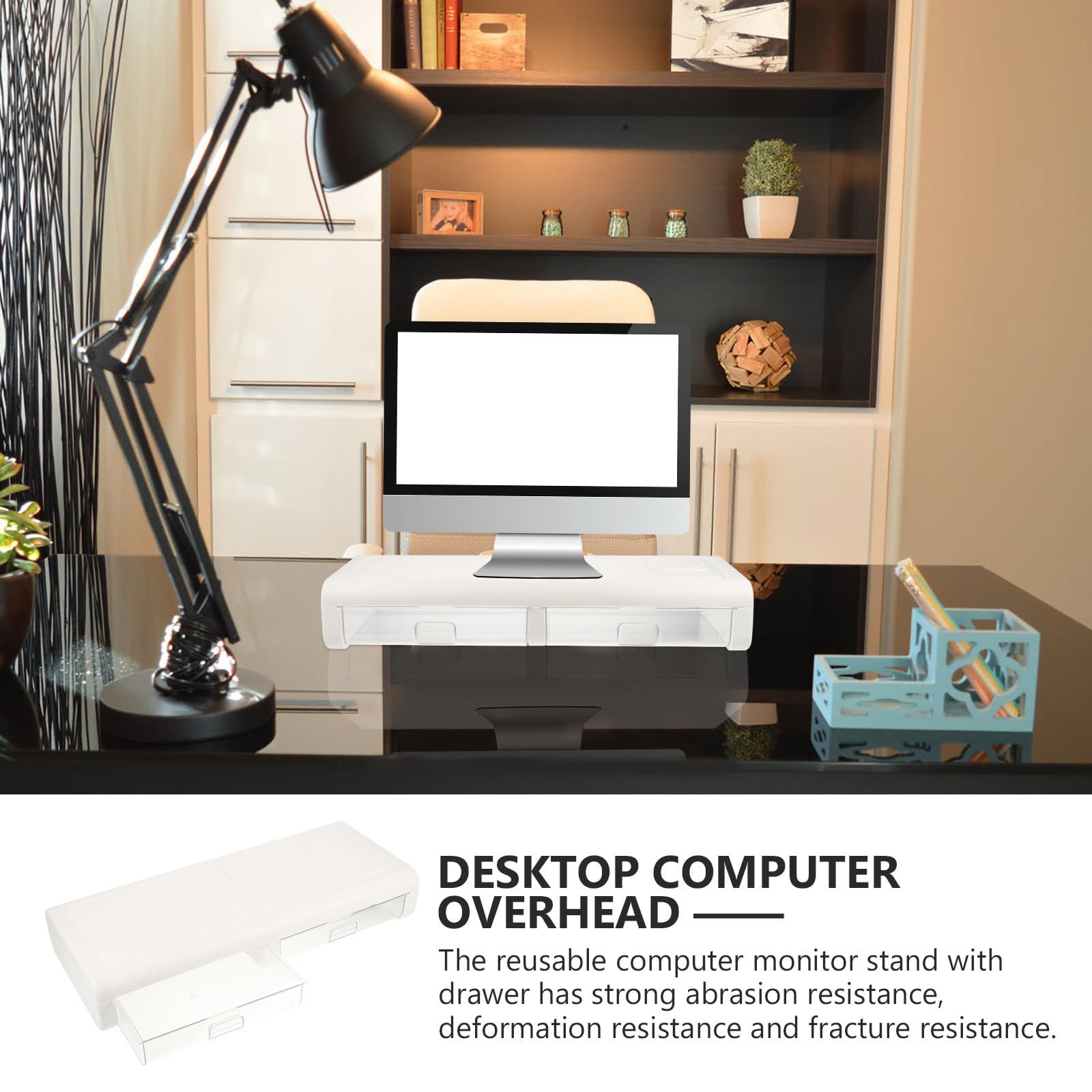 Homoyoyo Supporto per Monitor in Plastico Bianco con Cassettino Portaoggetti, Alza Monitor per Uffici e Back To School Party, Organizer Scrivania Multifunzione